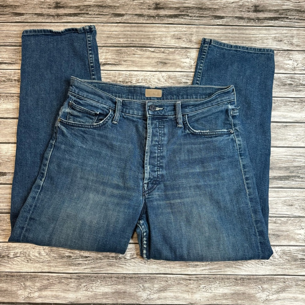 MOTHER Women's The Tomcat Jeans Dark Blue Denim Button Fly 31 Mid Rise 5 Pockets